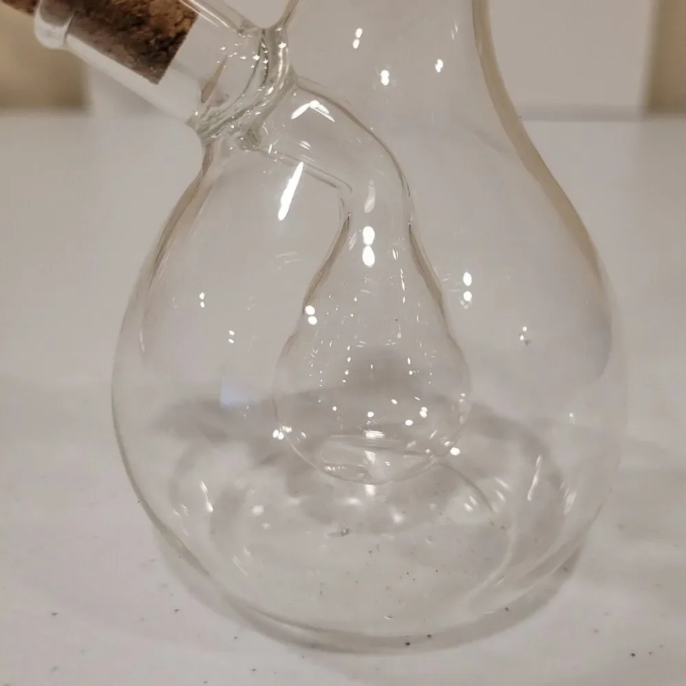 Glass Oil & Vinegar Cruet / Dual Chamber with Cork Stoppers / Glass Insert